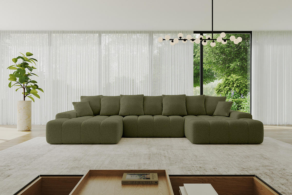 WOHNLANDSCHAFT ENSI-U - 353x164x69 cm Olivgrün - Olivgrün, Holzwerkstoff/Kunststoff (357/69/164cm) - ALTDECOR