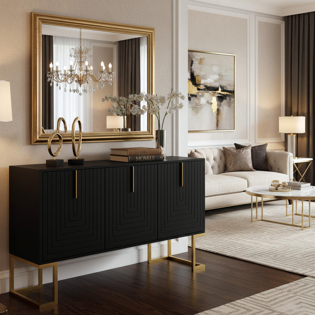 SIDEBOARD Schwarz 138/40/80,5CM - Schwarz, Holzwerkstoff/Metall (40/80.5/138cm) - Urban Meuble