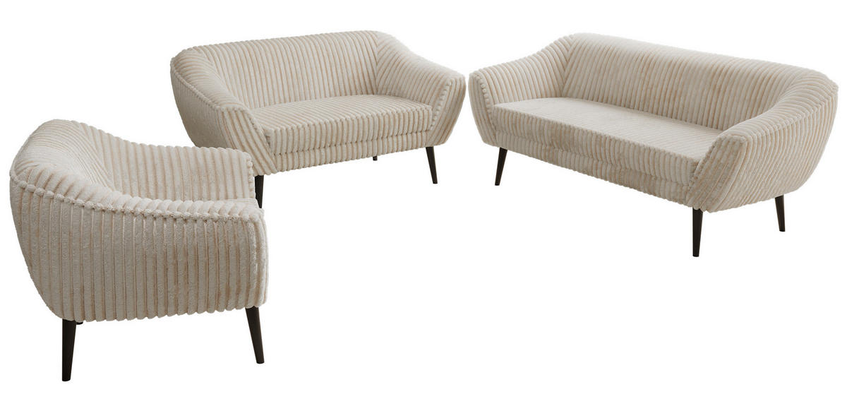 SEDACIA ZOSTAVA 3+2+1 PIRS - Béžová Manšester - Čierne nohy - čierna/krémová, kompozitné drevo/textil (180/75/74cm) - MKS
