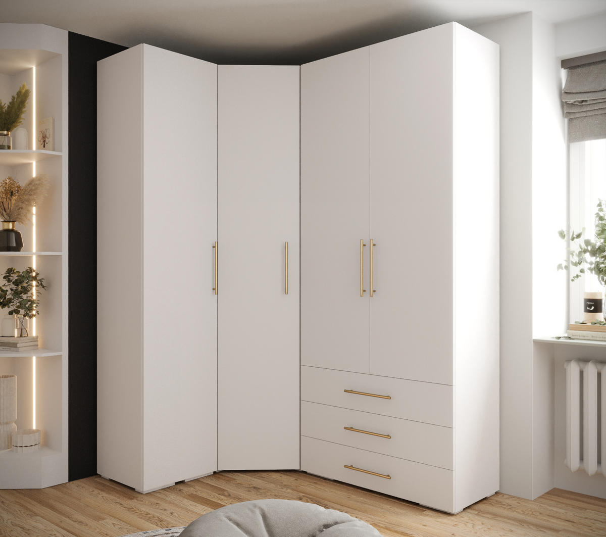 GARDEROBEN-SET 236,7/181,7/47 - Goldfarben/Weiß, Holz/Kunststoff (181.7/236.7/47cm) - Abiks Möbel