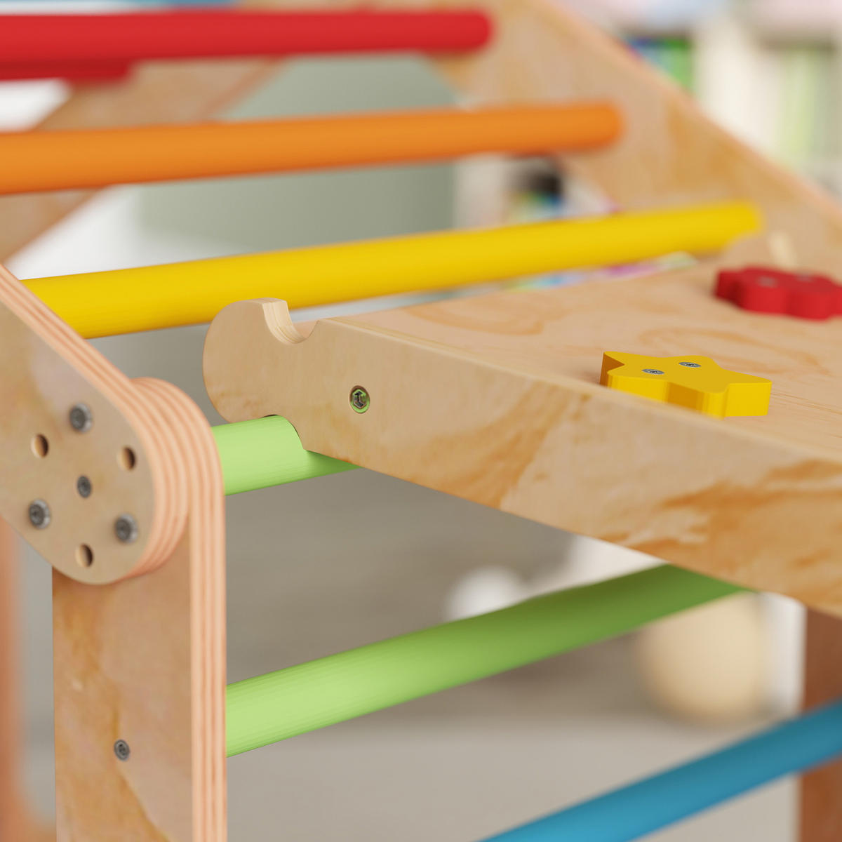 KLETTERDREIECK DE-18398 9-in-1 mit umkehrbarer Rutsche & Wippe Bunt - Naturfarben, Holzwerkstoff (52.5/100cm) - ComfortXL