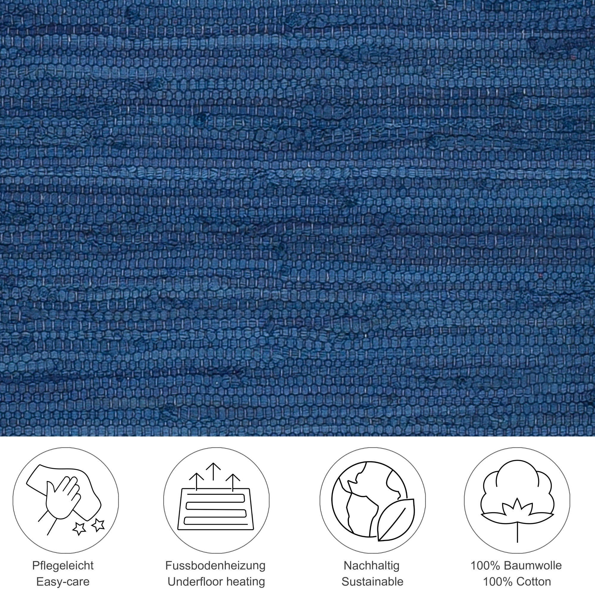 Thumbnail - Rug and Roll Fleckerlteppich, Blau, Textil, Uni, Rechteckig, 90x160 cm, für Fußbodenheizung geeignet, Teppiche & Böden, ...