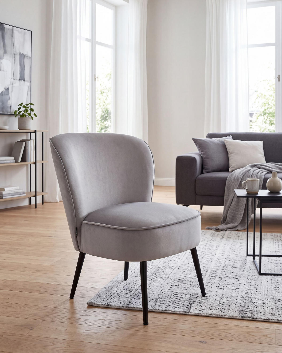 KŘESLO Sametová látka světle šedé/černé Voss - šedá/černá, textil (60/76/52cm) - Beliani