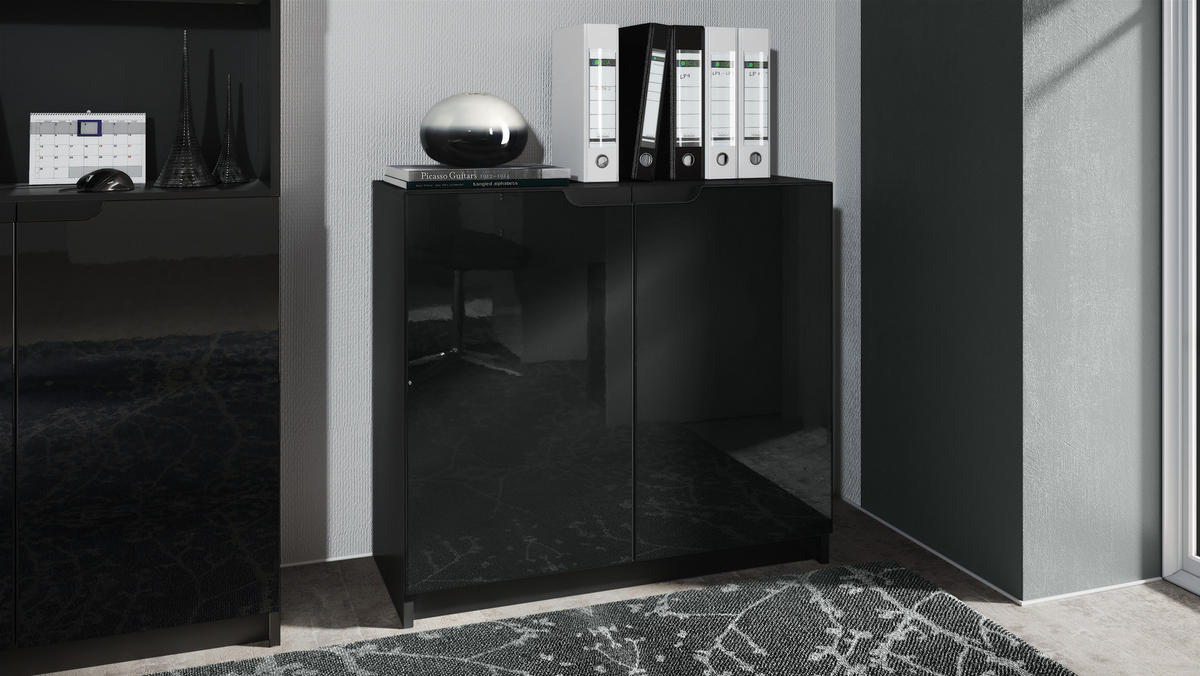 KOMMODE Logan Fronten in Schwarz Hochglanz - Schwarz Hochglanz, Holzwerkstoff (82/78/37cm) - Vladon