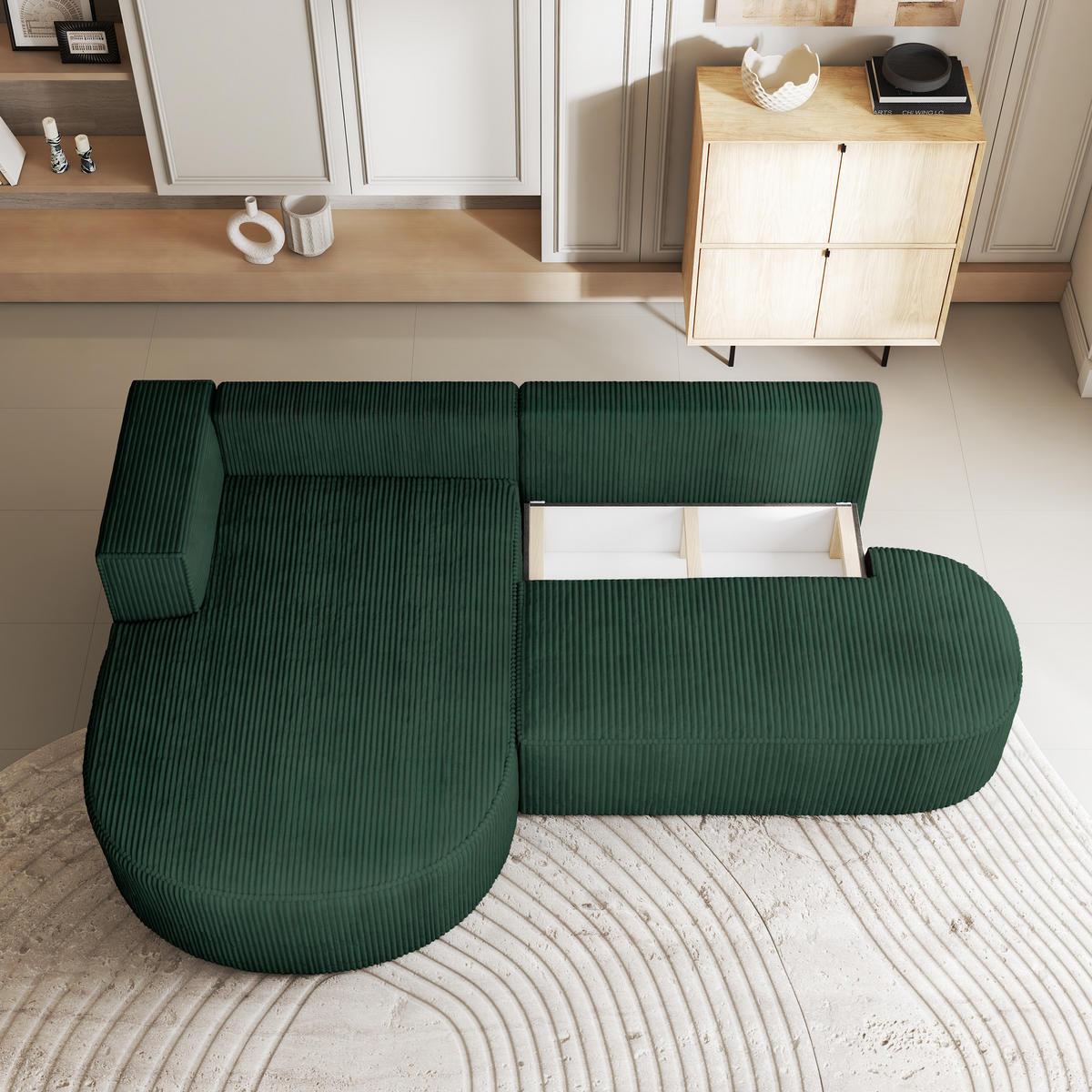 ECKSOFA CORTIO P L-S Grün Kordstoff mit Schlaffunktion - Grün, Holz (265/174cm) - MASSENO