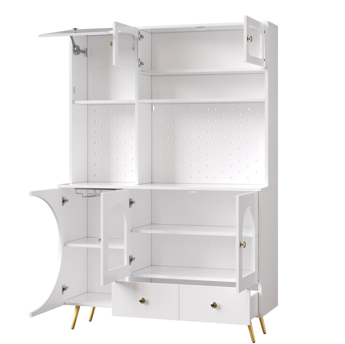 SKŘÍŇ na nádobí 120/40/176 cm, MDF/sklo, bílá s LED osvětlením a USB - bílá, kompozitní dřevo (120/176/40cm) - BEAOK