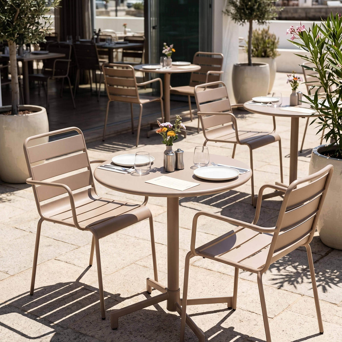 GARTENSET 3-tlg., Taupe - Taupe, Metall - Oviala