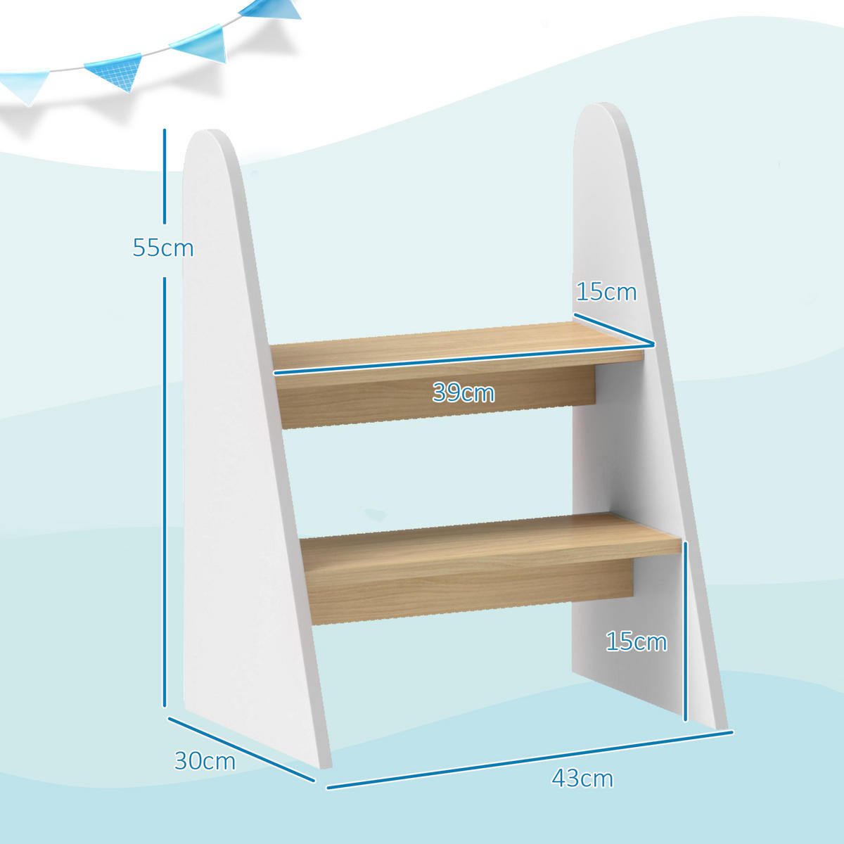 KINDERTRITTHOCKER DE-17238 2-stufig, rutschfest Weiß - Weiß, Naturmaterialien (30/55/43cm) - ComfortXL