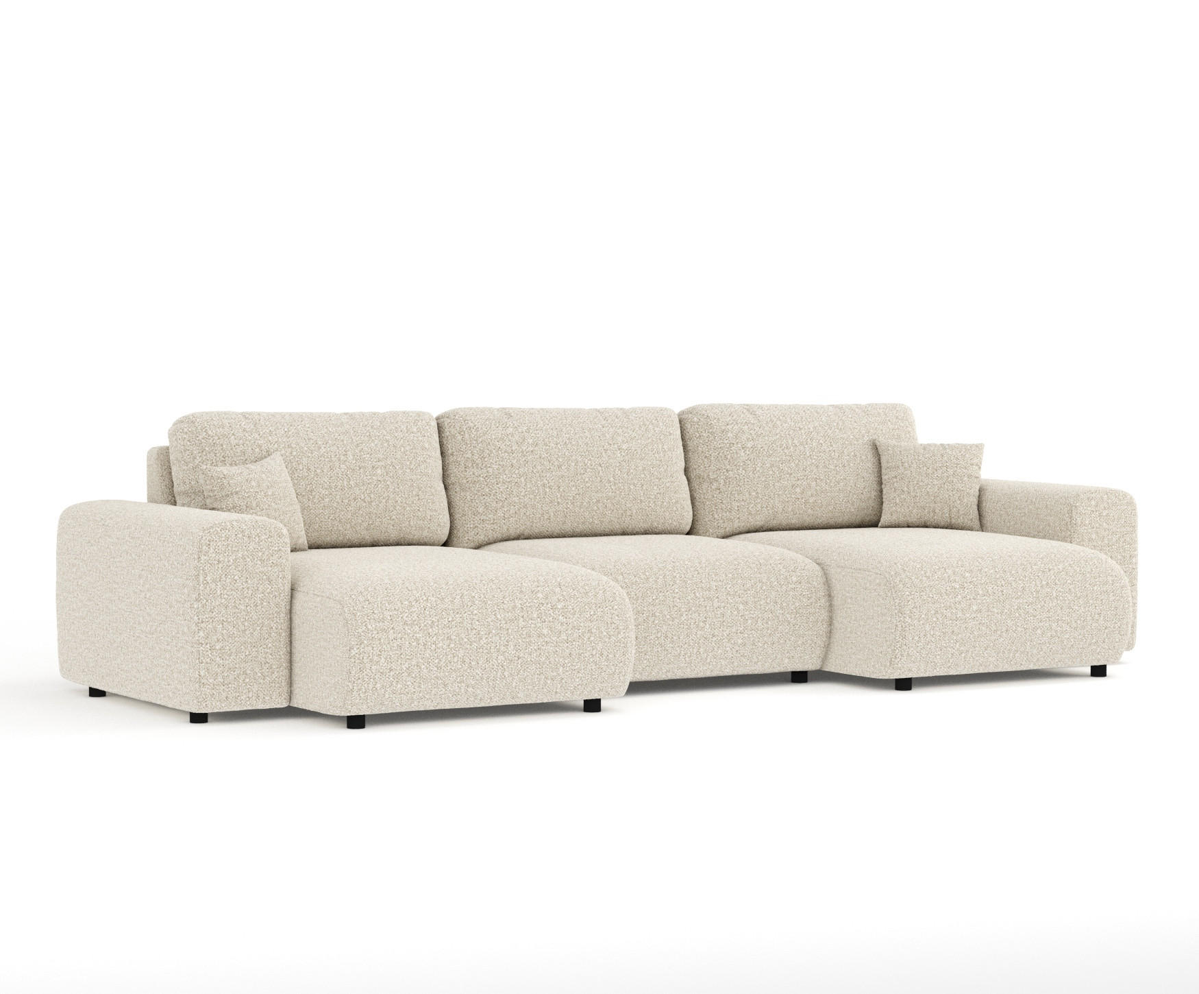 PANORAMASOFA Zanzibar Beige Plüschstoff - Beige/Schwarz, Holz/Holzwerkstoff (325/79/144cm) - Maison de Reve