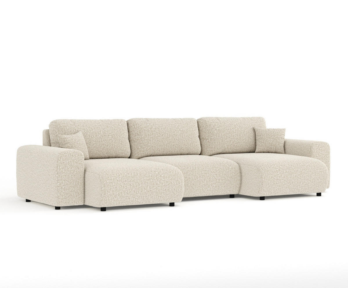 PANORAMASOFA Zanzibar Beige Plüschstoff - Beige/Schwarz, Holz/Holzwerkstoff (325/79/144cm) - Maison de Reve