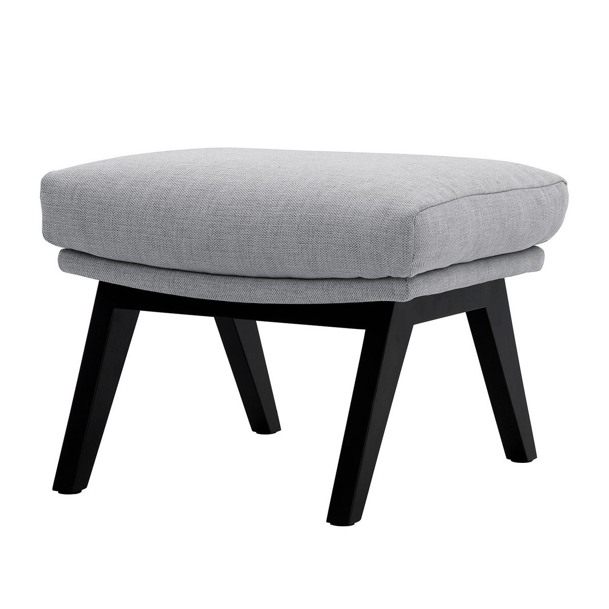 POLSTERHOCKER mit Holzfüßen - Hellgrau/Schwarz, Eichenholz/Textil (51/37/41cm) - home24