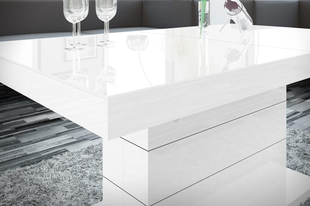 COUCHTISCH rechteckig Weiß Hochglanz auziehbar höhenverstellbar 120/70/50 cm - Weiß Hochglanz, Holzwerkstoff (70/120/50cm)