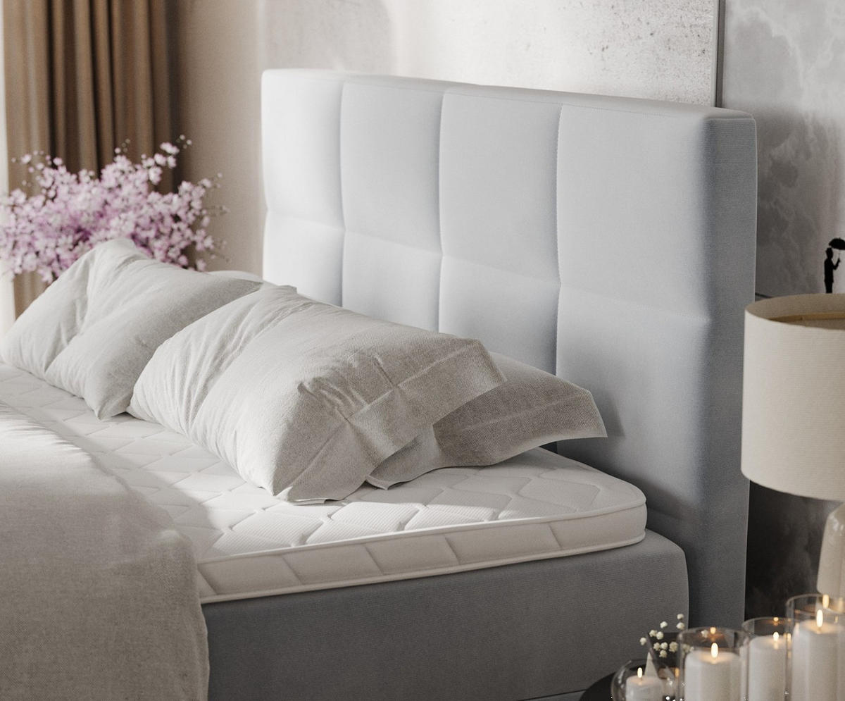 BOXBETT Velto 180/200 cm Hellgrau im Paros Stoff - Hellgrau/Schwarz, Holz/Holzwerkstoff (180/200cm) - AltaBeds