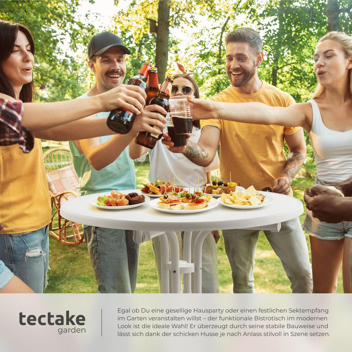 STEHTISCH Eren,bodenschonende Kunststofffüße & Ausgleichsschraube,weiß - Weiß, Textil (80/80/110cm) - tectake