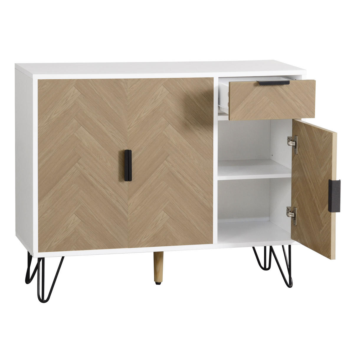 SIDEBOARD 90x30x71,5 cm, Metallfüße, Weiß - Weiß, Holz (90/71/30cm)