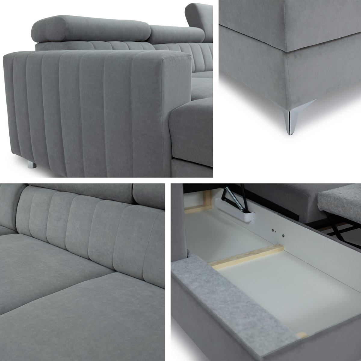 ECKSOFA Milano, Seite: Links LC+2R - Schwarz/Dunkelblau, Holz/Textil (236/172cm) - MIRJAN24