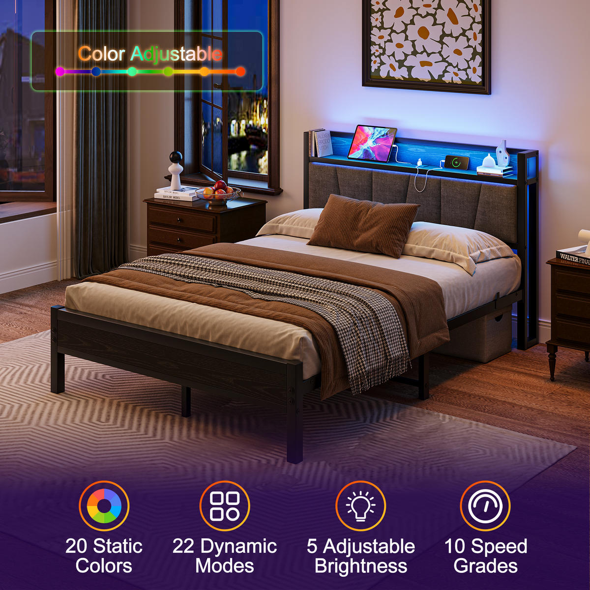 METALLBETT 140/190 cm Schwarz mit LED und USB - Schwarz, Metall (140/190cm) - Oxeza