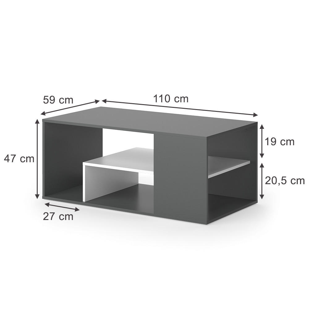 COUCHTISCH Edgar Anthrazit/Weiß 110 x 59 cm - Anthrazit/Weiß, Holzwerkstoff (59/110/47cm) - Vicco