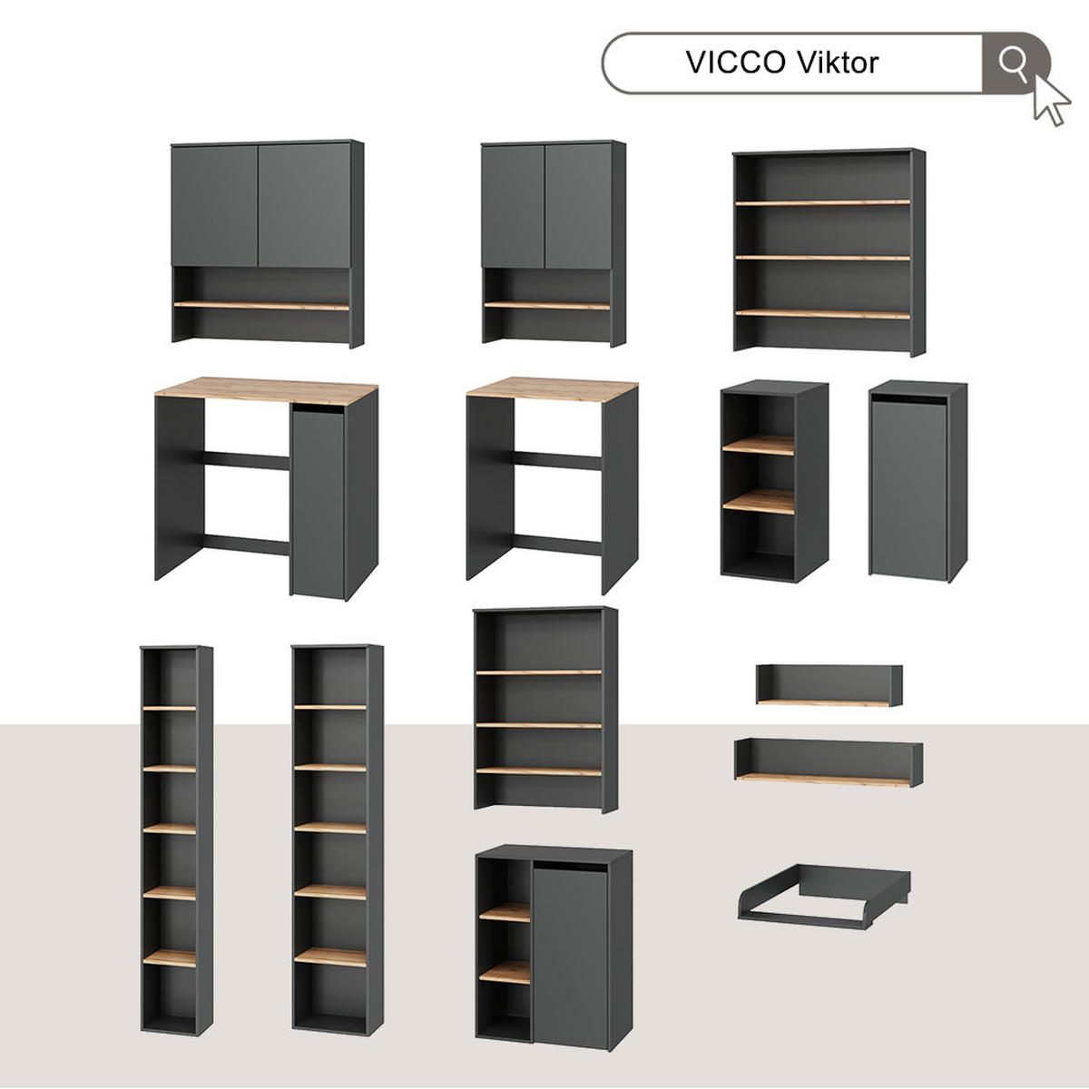 HOCHSCHRANK Viktor Anthrazit/Goldkraft Eiche 30 x 188.6 cm - Honigeiche/Anthrazit, Holzwerkstoff (30/188.6/27.3cm) - Vicco