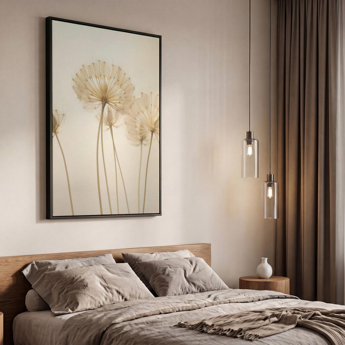 LEINWAND Bilder mit Rahmen - Sonnenlicht - Löwenzahn - Botanisch - Blumen - 60x90 - Creme, Textil (60/90cm) - MuchoWow
