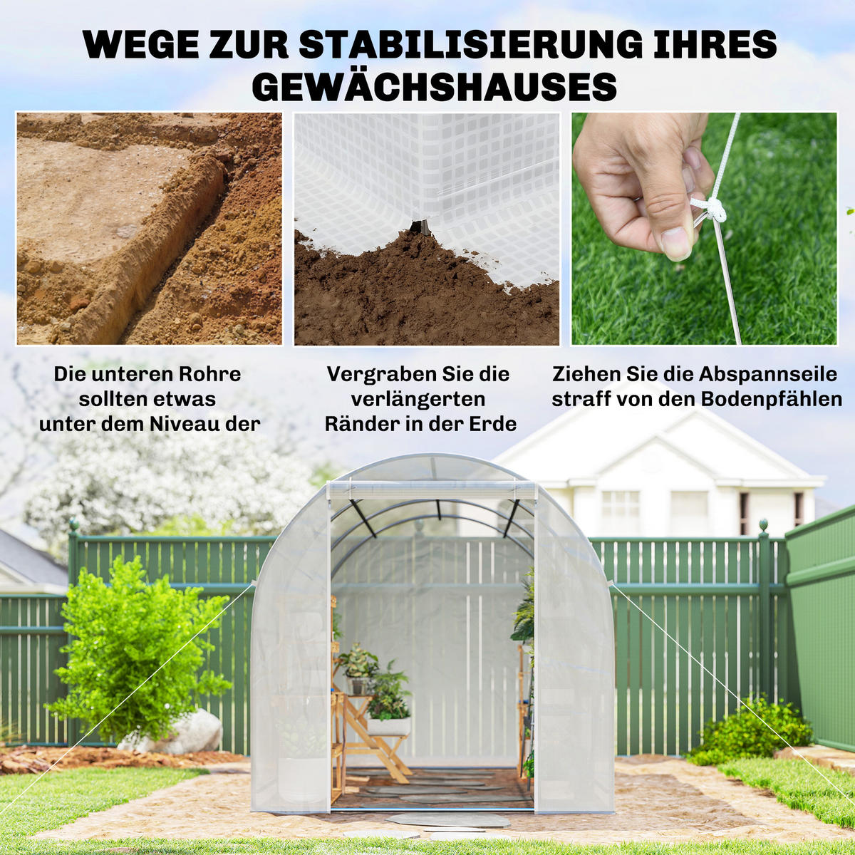 FOLIENGEWÄCHSHAUS, Weiß, PE, Metallrohr - Weiß, Kunststoff (200/200/350cm) - Outsunny