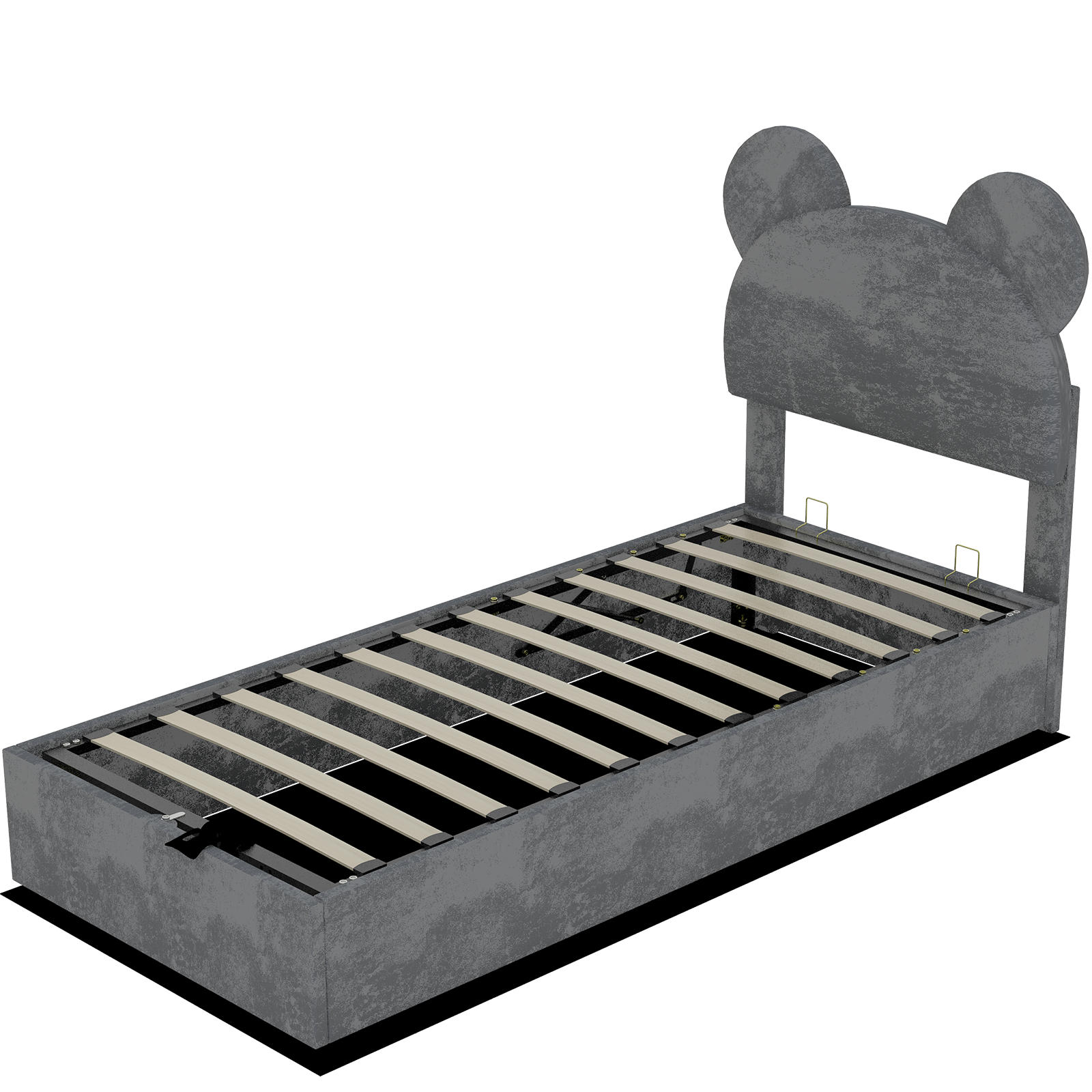 STAURAUMBETT 90/200 cm DE-35489 mit Gaslift und Cartoon-Kopfteil Grau - Grau, Metall (90/200cm) - ComfortXL