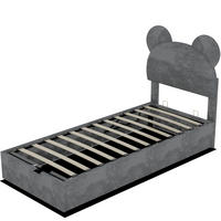 STAURAUMBETT 90/200 cm DE-35489 mit Gaslift und Cartoon-Kopfteil Grau - Grau, Metall (90/200cm) - ComfortXL
