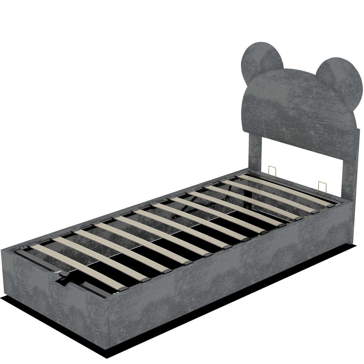 POLSTERBETT 90/200 cm in Grau mit Bettkasten Stoff im Cartoon-Design - Grau, Holzwerkstoff/Textil (90/200cm) - STILVORA
