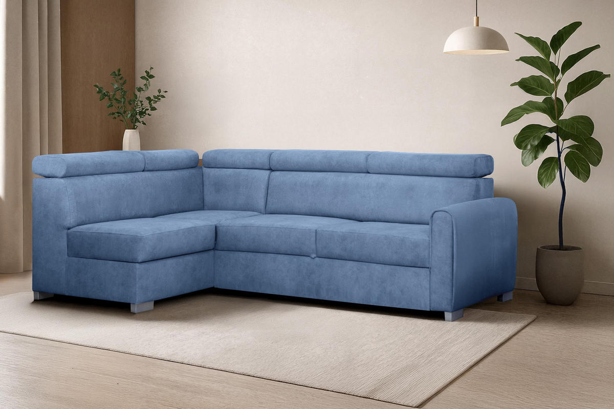 ECKSOFA Covo Blau, Gestepptes Ecksofa, linke seite - Blau, Holzwerkstoff (253/156cm) - Bettso