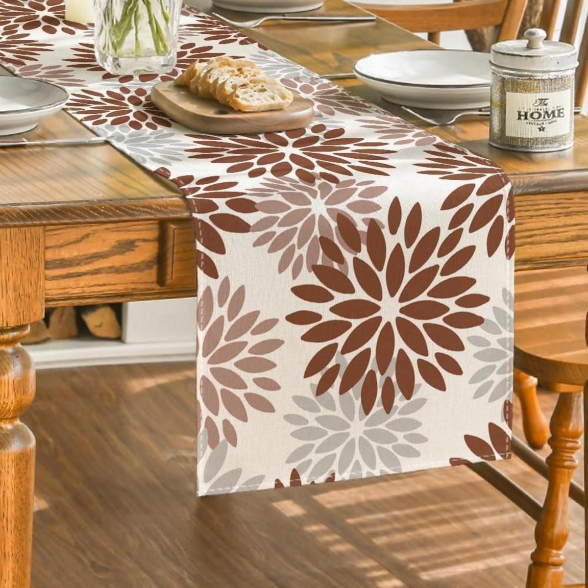 TISCHLÄUFER Blumenmuster Braun 40 x 180 cm - Multicolor, Textil (40/40/1.5cm)