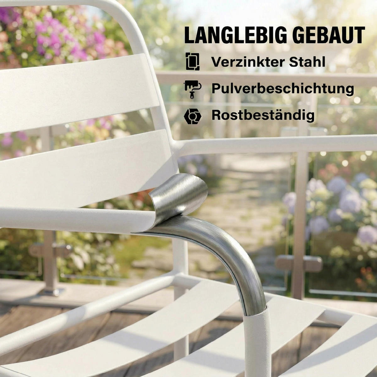 BISTROSET DE-07326 mit Glastisch und Lamellen-Design Weiß - Weiß, Glas/Metall - ComfortXL