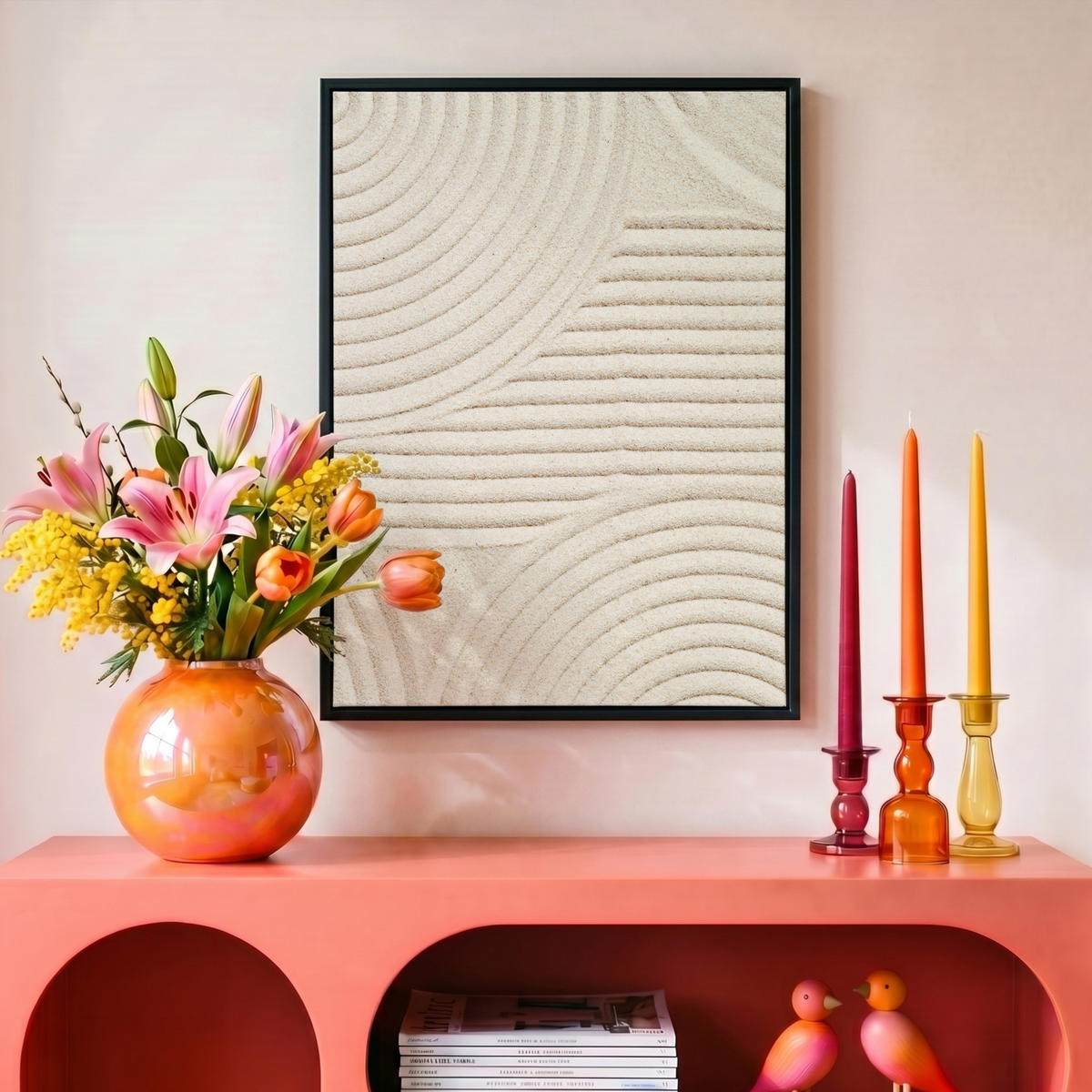 LEINWAND Bilder mit Rahmen - Muster - Abstrakt - Weiß - 30x40 - Beige, Textil (30/40cm) - MuchoWow