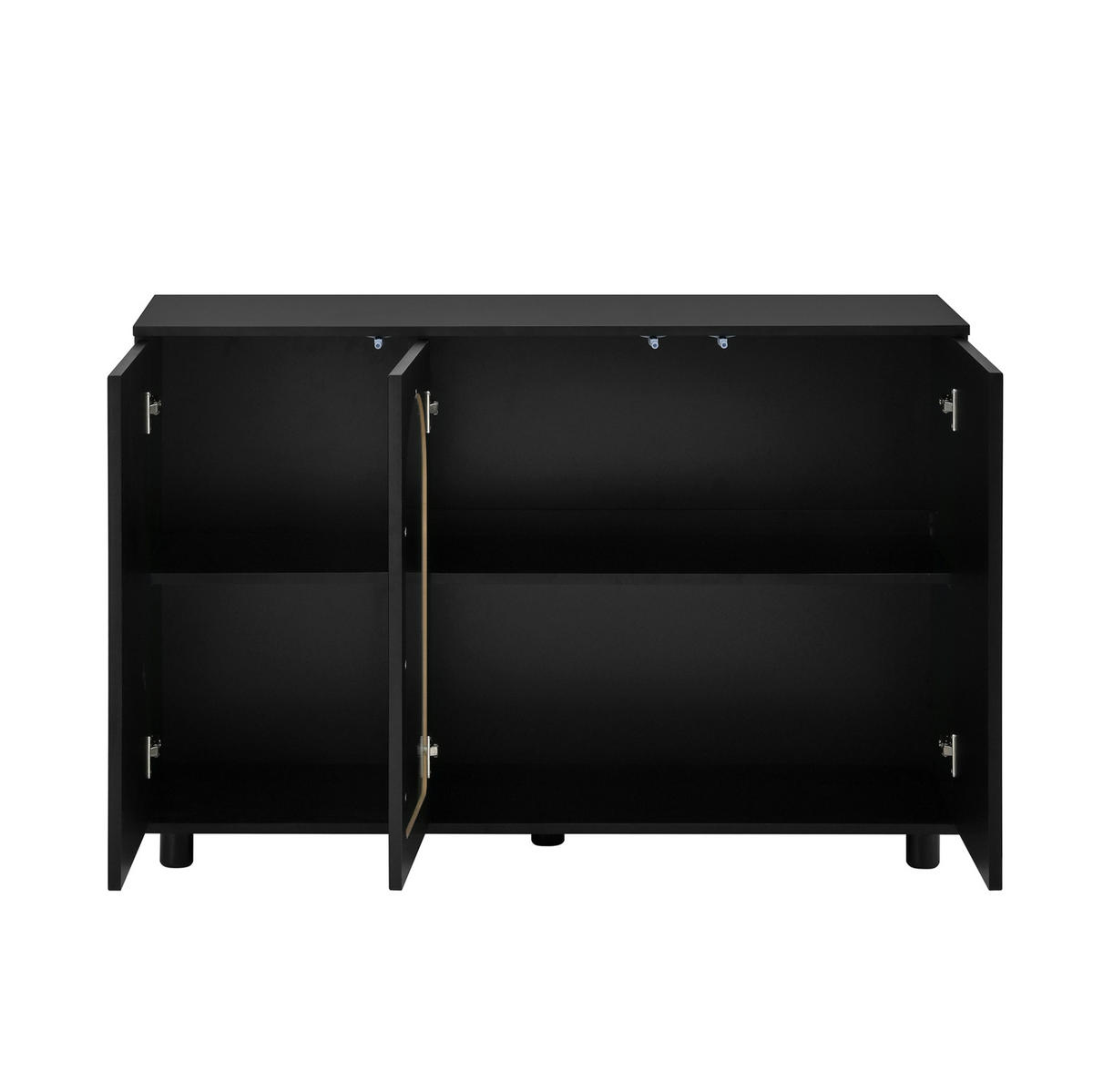 SIDEBOARD aus MDF 120x40x78 cm Schwarz mit Glaseinsatz, verstellbaren Einlegeböden und Push-to-Open-Mechanismus - Schwarz, Holzwerkstoff (120/78.5/40cm) - Modfu