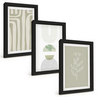 BILDER SET 3er Set - 20x30 cm Schwarzer Rahmen - Geometrische Pflanzenmuster - Schwarz, Kunststoff (20/30cm) - TULUP