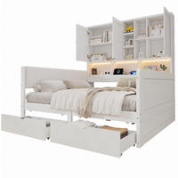 KINDERBETT aus MDF 140x200 cm Weiß mit LED-Beleuchtung, USB-Anschluss, Stauraum und PU-Kopfteil - Weiß, Holzwerkstoff (140/200cm) - Modfu