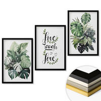 WANDBILDER 3er-Set - 40x60 cm Schwarzer Rahmen - Blattpflanzen leben, lachen, lieben - Schwarz, Kunststoff (40/60cm) - ArtPrintCave