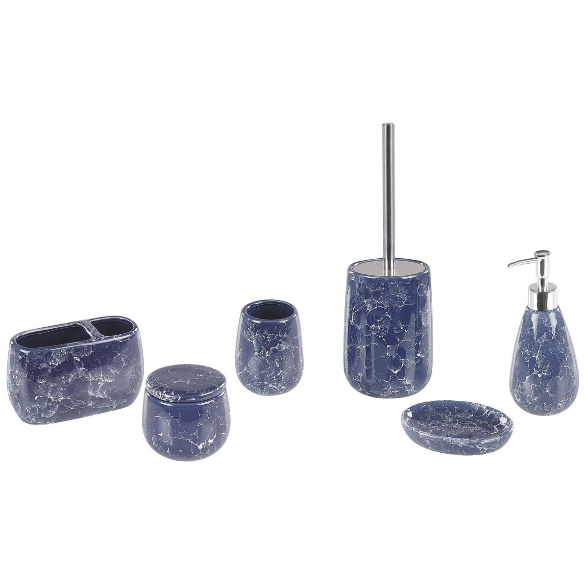 BADEZIMMER Set 6-teilig Keramik blau Antuco - Blau, Keramik (15/34/12cm) - Beliani