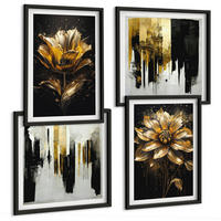 BILDER SET 4er Set - 50x50 cm & 40x60 cm Schwarzer Rahmen - Stilvolle moderne Blumen - Schwarz, Kunststoff (50/50cm) - TULUP
