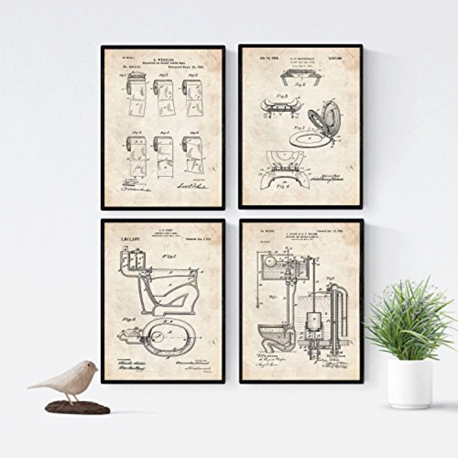 POSTER Set mit 4 Badezimmer Vintage Patent Größe A4 Rahmenlos - Klar, Papier (21/1cm) - Nacnic