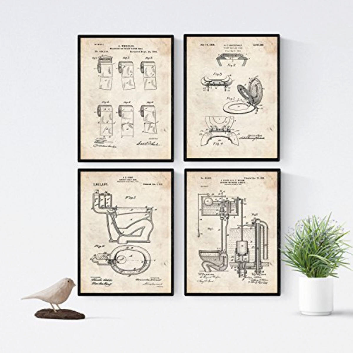 POSTER Set mit 4 Badezimmer Vintage Patent Größe A4 Rahmenlos - Klar, Papier (21/1/29.7cm) - Nacnic