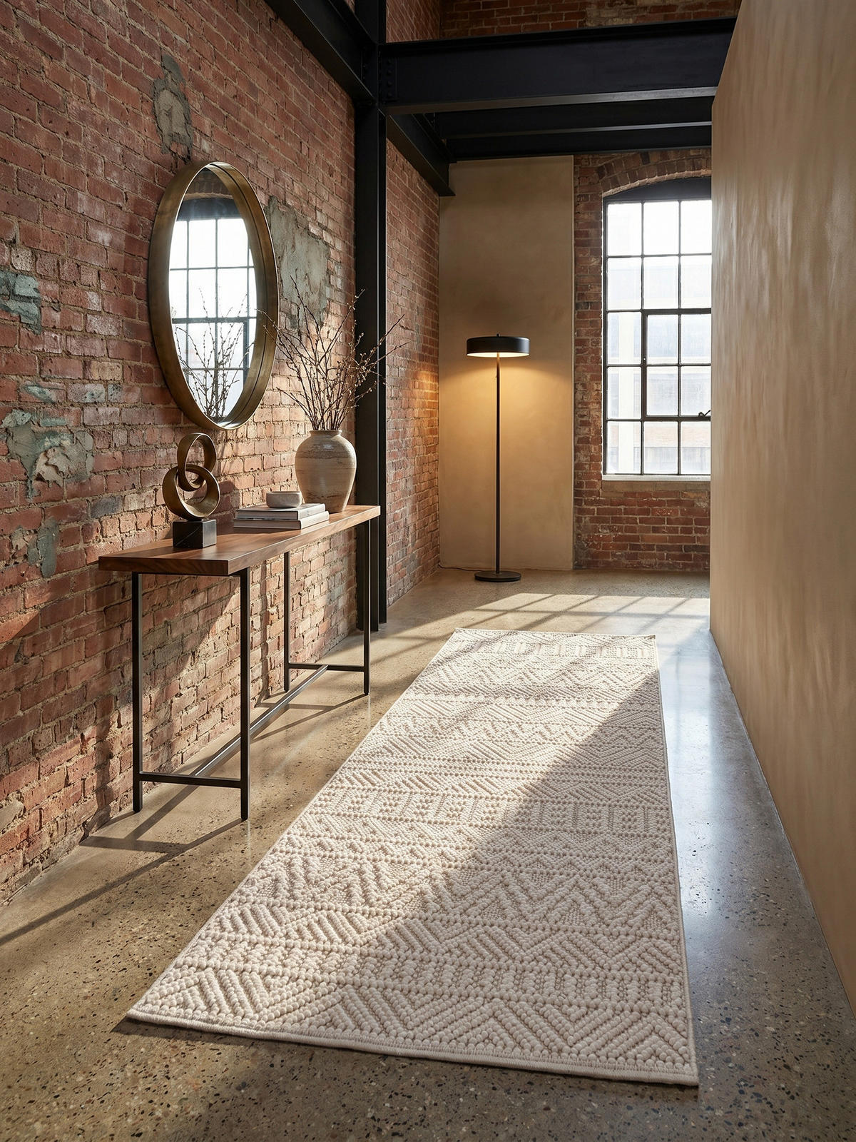 TEPPICH Flachgewebe LANGAU in Creme, mit Ethno-Streifen, 80 x 250 cm - Creme, Textil (80/250cm) - KADIMA DESIGN