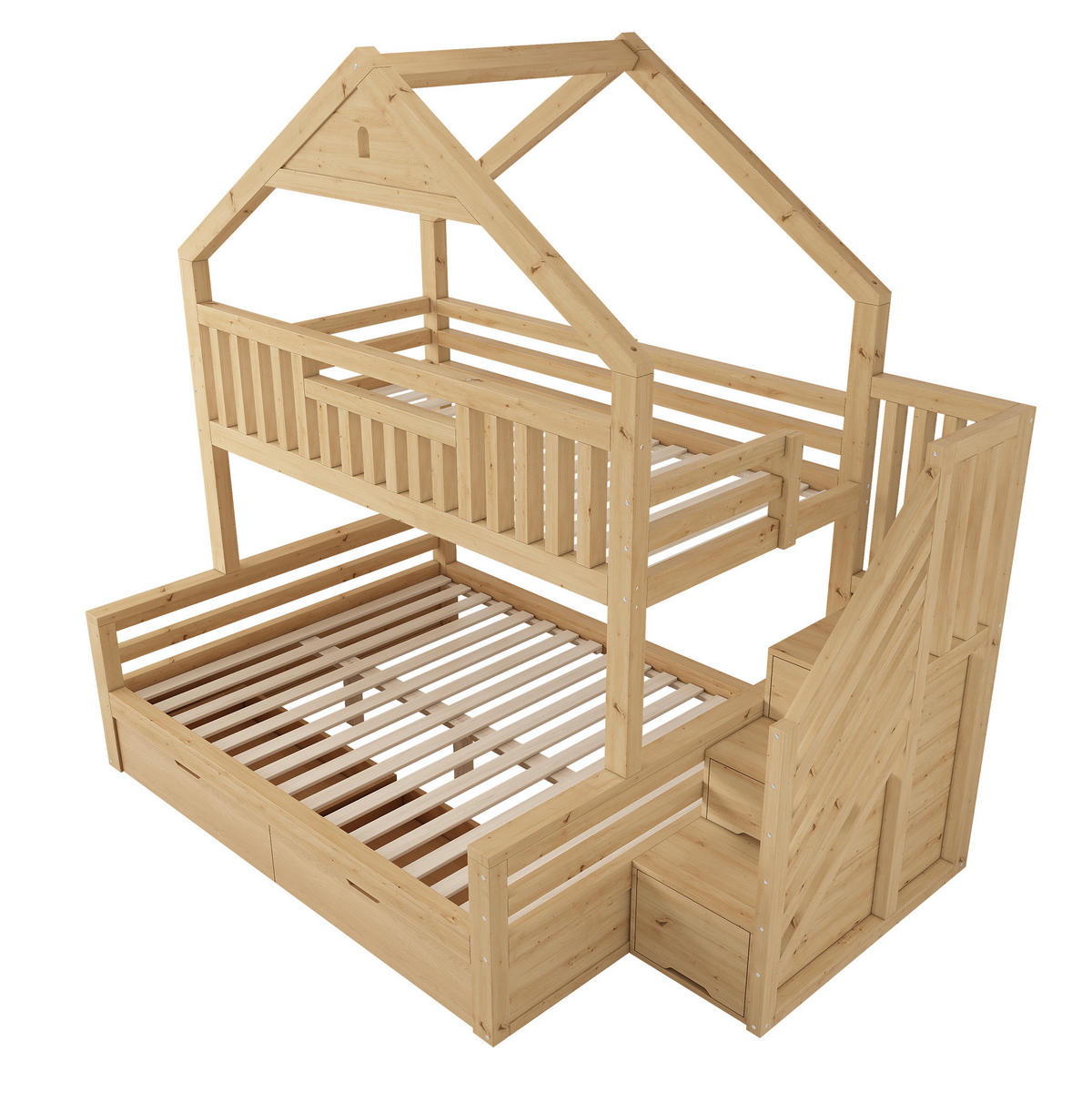 KINDER-ETAGENBETT 90x200 & 140x200 cm in Eichefarben mit Treppenschrank und Schubladen - Eichefarben, Holz (140/200cm) - IVMEU