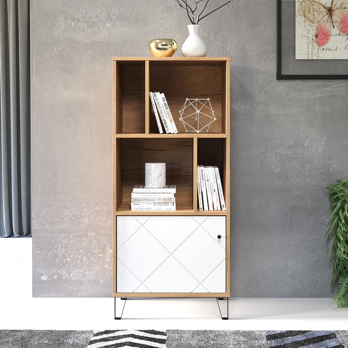 BÜCHERREGAL 1 Tür und 4 Fächer mattweiß H136 cm - Touch - Weiß, Holzwerkstoff (63/136/40cm) - Trendteam