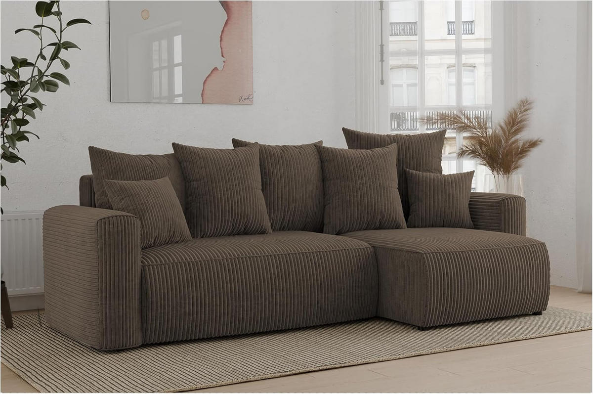 ECKSOFA DAVE L - Schwarz/Braun, Holzwerkstoff (238/87cm) - Meblini