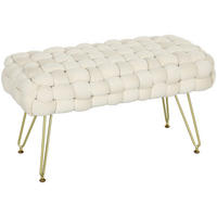 SITZHOCKER mit Samtoptik Cremeweiß 76/38/41,5 cm - Weiß, Textil (76/41.5/38cm) - HOMCOM