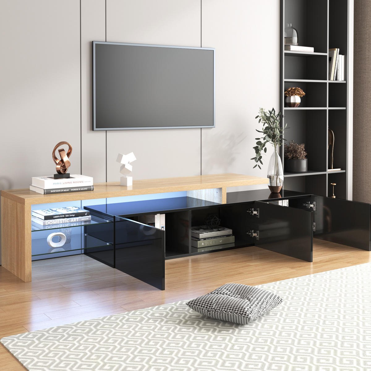 TV-ELEMENT mit LED 197,5 cm Schwarz Holzoptik - Schwarz, Glas (39/42/197.5cm) - Beauniv