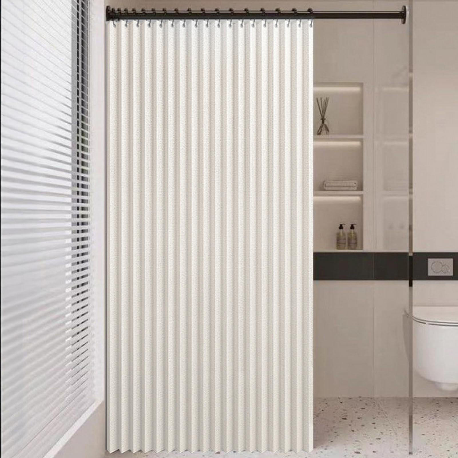 DUSCHVORHANG Beige 120 x 200 cm magnetisch faltbar wasserdicht schimmelresistent waschbar mit Haken - Beige, Textil (120/200cm) - MCBOSON
