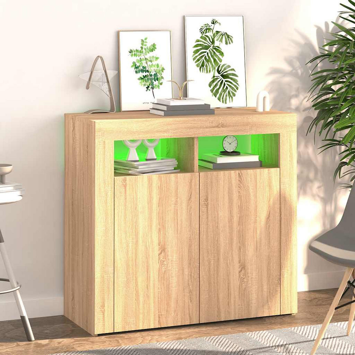 KOMMODE MIT LED-LEUCHTEN SONOMA-EICHE 80X35X75 CM - Sonoma Eiche, Holz (80/75/35cm) - vidaXL