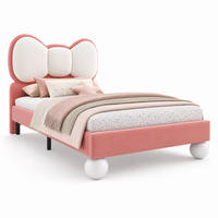 POLSTERBETT 90/200 cm in Rosa Samt Kinderbett mit LED und Fliege-Kopfteil - Beige/Schwarz, Holzwerkstoff/Textil (90/200cm) - STILVORA