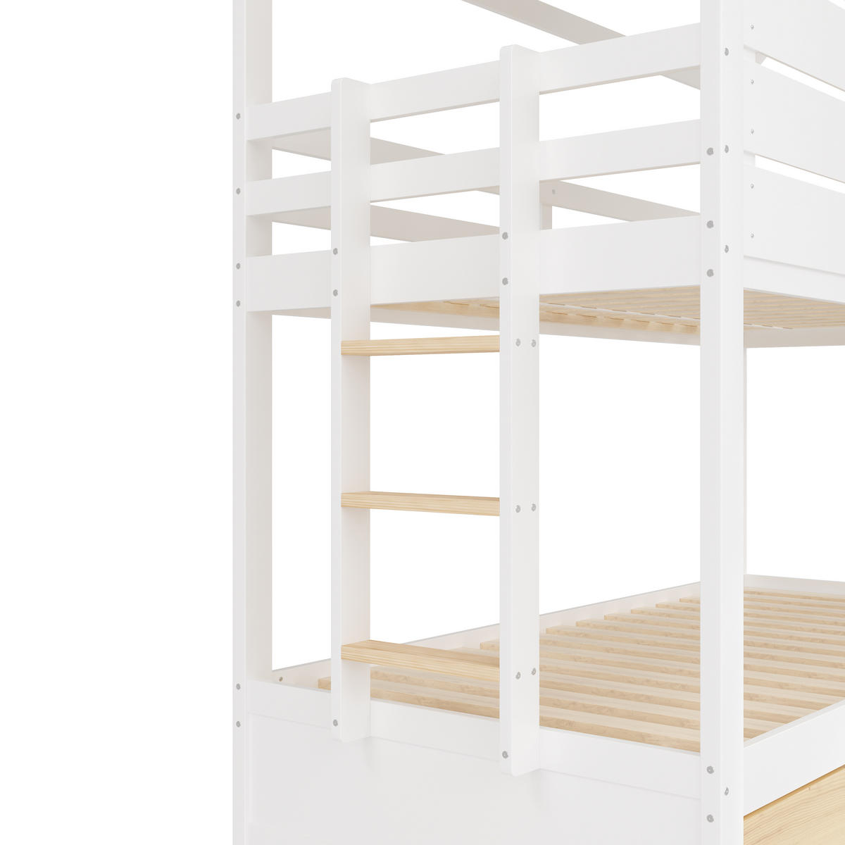 ETAGENBETT in Hausform mit Rutsche und Ausziehbett Weiß/Natural - Naturfarben, Holz (90/200cm) - ComfortXL